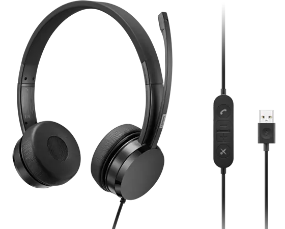 LENOVO USB-A Wired Stereo On-Ear Headset (with Control Box)